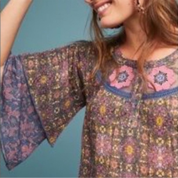 NWT Anthropologie Cuitadella top size Large; lace overlay embroidered flowers - Picture 5 of 16